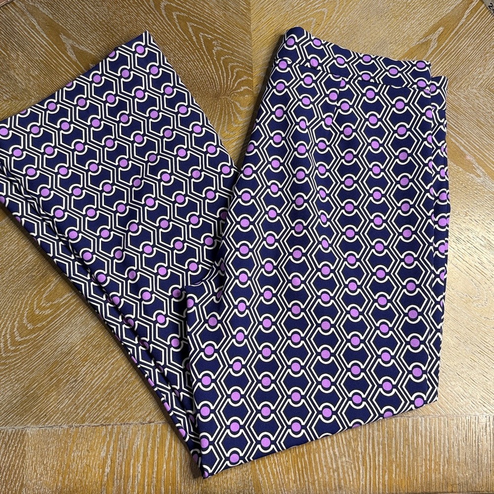 ZARA Geometric Purple Print Crop Flare Pant L - Picture 9 of 11